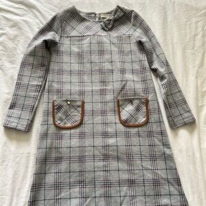 Gray Plaid Girls Dress with Pockets